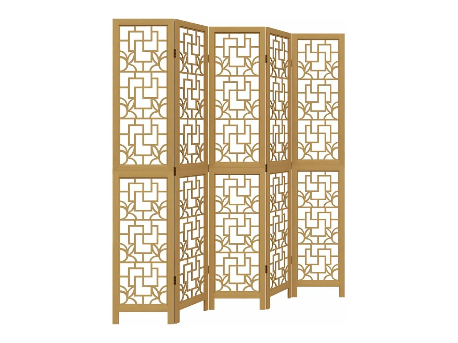 Biombo separador de 5 paneles madera maciza paulownia marrón ES507010