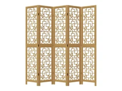 Biombo separador de 5 paneles madera maciza paulownia marrón ES507010