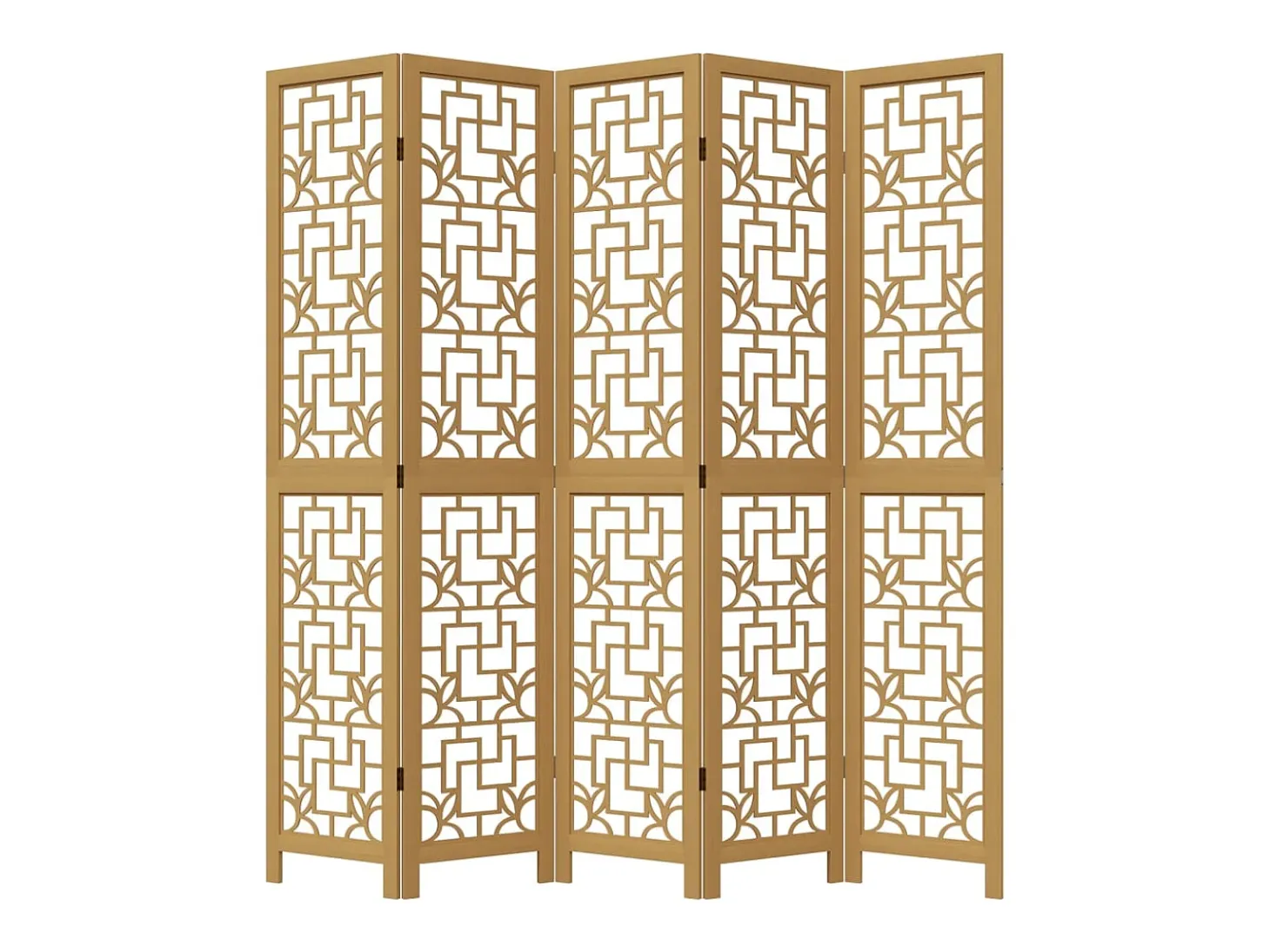 Biombo separador de 5 paneles madera maciza paulownia marrón ES507010