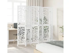 Biombo separador de 6 paneles madera maciza Paulownia blanco ES771096