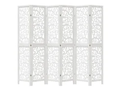 Biombo separador de 6 paneles madera maciza Paulownia blanco ES771096