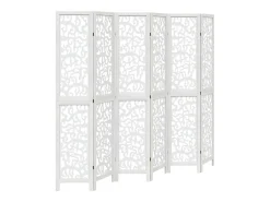 Biombo separador de 6 paneles madera maciza Paulownia blanco ES771096