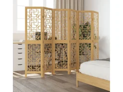 Biombo separador de 6 paneles madera maciza paulownia marrón ES571856