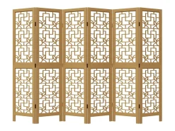 Biombo separador de 6 paneles madera maciza paulownia marrón ES571856