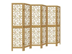 Biombo separador de 6 paneles madera maciza paulownia marrón ES571856