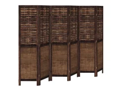 Biombo separador de 6 paneles madera paulownia marrón oscuro ES711556