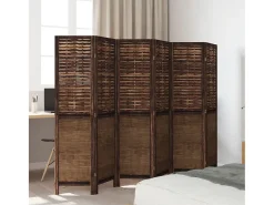 Biombo separador de 6 paneles madera paulownia marrón oscuro ES711556