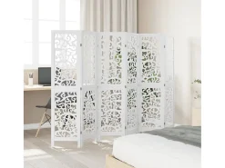 Biombo separador de 6 paneles madera maciza Paulownia blanco ES107247