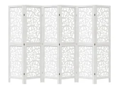 Biombo separador de 6 paneles madera maciza Paulownia blanco ES107247