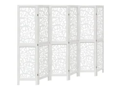 Biombo separador de 6 paneles madera maciza Paulownia blanco ES107247