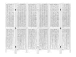 Biombo separador de 6 paneles madera maciza Paulownia blanco ES362059