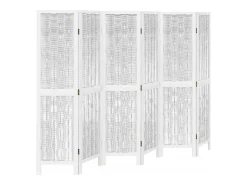 Biombo separador de 6 paneles madera maciza Paulownia blanco ES362059