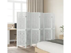 Biombo separador de 6 paneles madera maciza Paulownia blanco ES362059