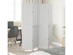 Biombo separador de 4 paneles madera maciza Paulownia blanco ES271872
