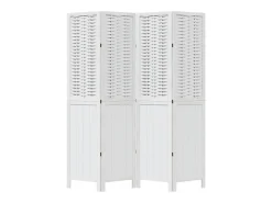 Biombo separador de 4 paneles madera maciza Paulownia blanco ES271872