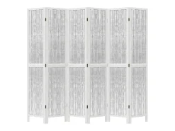 Biombo separador de 6 paneles madera maciza Paulownia blanco ES406566
