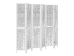 Biombo separador de 6 paneles madera maciza Paulownia blanco ES406566