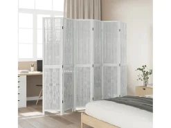 Biombo separador de 6 paneles madera maciza Paulownia blanco ES406566