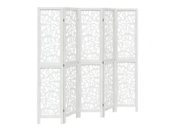 Biombo separador de 5 paneles madera maciza Paulownia blanco ES821647