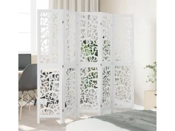 Biombo separador de 5 paneles madera maciza Paulownia blanco ES821647