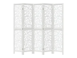 Biombo separador de 5 paneles madera maciza Paulownia blanco ES821647