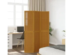 Biombo separador de 3 paneles madera maciza paulownia marrón ES292341