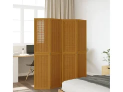 Biombo separador de 4 paneles madera maciza paulownia marrón ES959267