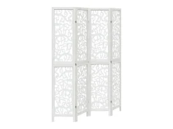 Biombo separador de 4 paneles madera maciza Paulownia blanco ES994359