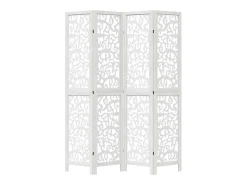 Biombo separador de 4 paneles madera maciza Paulownia blanco ES994359