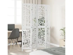 Biombo separador de 4 paneles madera maciza Paulownia blanco ES994359