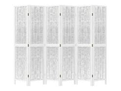 Biombo separador de 6 paneles madera maciza Paulownia blanco ES870497