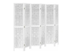 Biombo separador de 6 paneles madera maciza Paulownia blanco ES870497