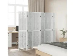 Biombo separador de 6 paneles madera maciza Paulownia blanco ES870497