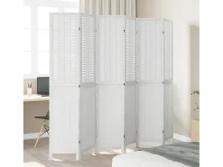 Biombo separador de 6 paneles madera maciza Paulownia blanco ES794544