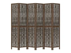 Biombo separador de 6 paneles madera paulownia marrón oscuro ES984820
