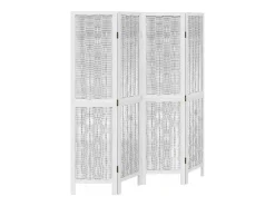 Biombo separador de 4 paneles madera maciza Paulownia blanco ES843465
