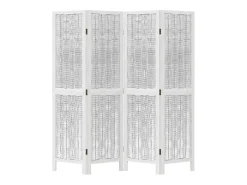 Biombo separador de 4 paneles madera maciza Paulownia blanco ES843465