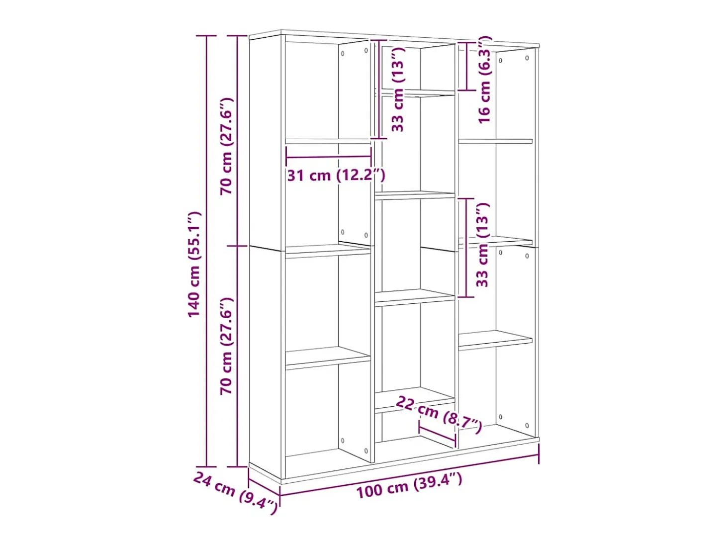 Biombo/Estantería de madera de ingeniería gris hormigón