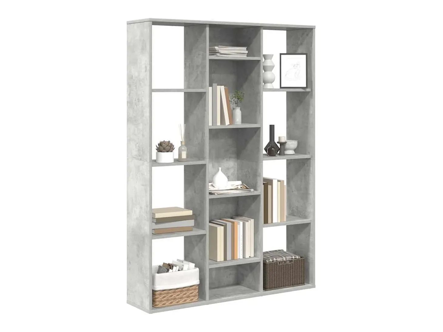 Biombo/Estantería de madera de ingeniería gris hormigón