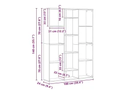 Biombo/librería hecho a mano roble 100x24x140 cm