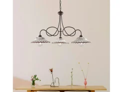 Bistrot - Lámpara de araña negra con efecto óxido y difusores cerámicos decorados, 30 luces