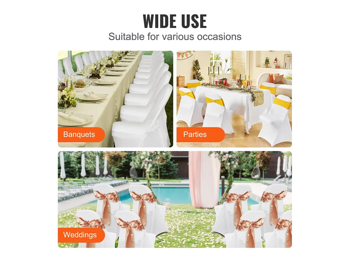 Blanco Elastano Fundas de Sillas Plegables SucceBuy para Boda Comedor, Set de 100