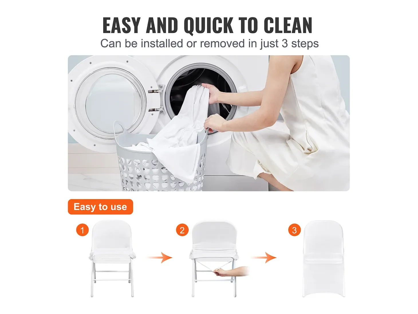 Blanco Elastano Fundas de Sillas Plegables SucceBuy para Boda Comedor, Set de 100