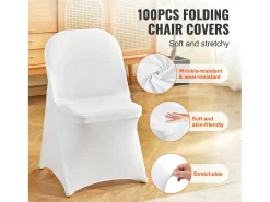 Blanco Elastano Fundas de Sillas Plegables SucceBuy para Boda Comedor, Set de 100