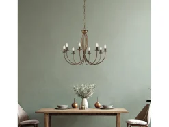 Botte - Lámpara de araña de hierro lacado en marrón con decoración. Oro antiguo 8 luces 120 - Ø74 - BL147-8-BR