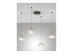 Brena - Lámpara colgante descentralizada de 4 luces color coñac - Fabas Luce - LED regulable de 40 W - Montaje descentralizado