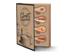 Caja de quesos con tabla de hevea y 4 cuchillos