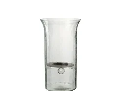 Candelabro de vidrio transparente de 19x19x33 cm.