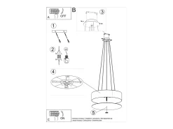 Candelabros Kalmaris minimalista de tela/vidrio/acero - 5 fuentes luminosas 3000K - L.50 x A.102 cm - blanco