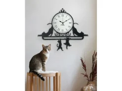 Cattitude Reloj de pared de hierro de 62x52 cm con gatos decorativos Esfera blanca con números romanos Diseño elegante original Fabricado en Italia